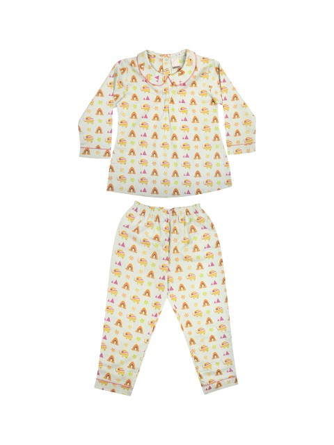 

CASA DE NEE NEE Girls Off-White & Green Printed Night suit