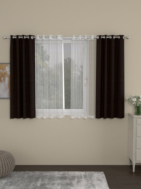 

ROSARA HOME Set Of 4 Coffee Brown & Transparent Window Curtains