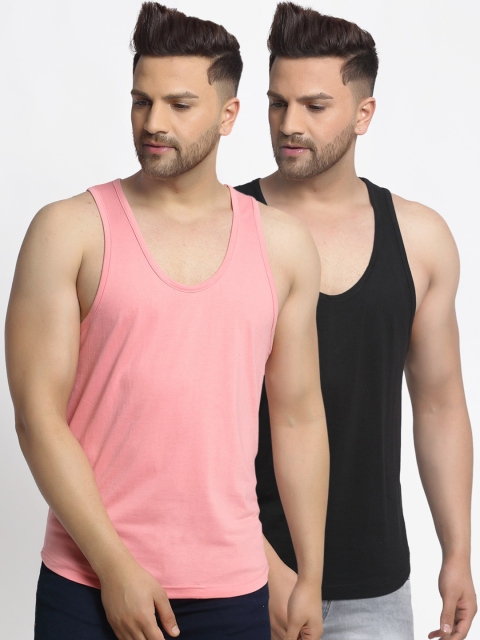 

Friskers Men Pack Of 2 Solid Apple Cut Gym Vest, Black