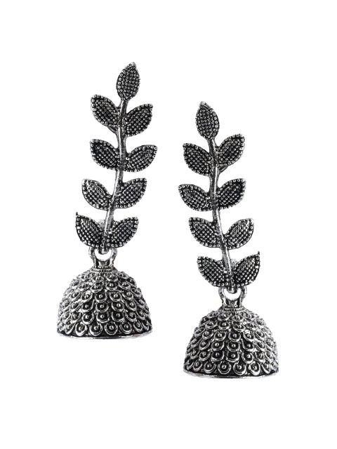 

ANIKAS CREATION Silver-Plated Leaf Shaped Jhumkas