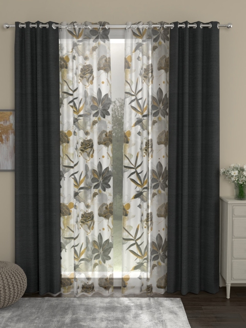 

ROSARA HOME Set Of 4 Grey & White Door Curtains