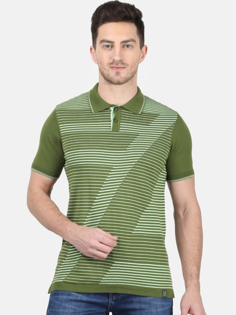 

Monte Carlo Men Olive Green Striped Polo Collar T-shirt