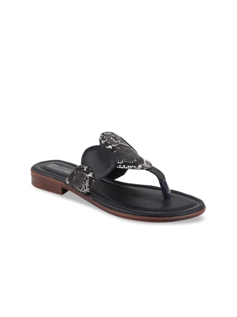 

CALZADO Women Black Printed T-Strap Flats