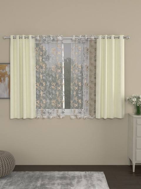 

ROSARA HOME Cream-Coloured & Transparent Set of 4 Window Jacquard Curtains