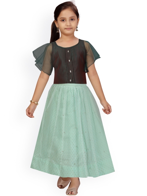

Aarika Girls Green Silk Flared Lehanga Choli, Sea green