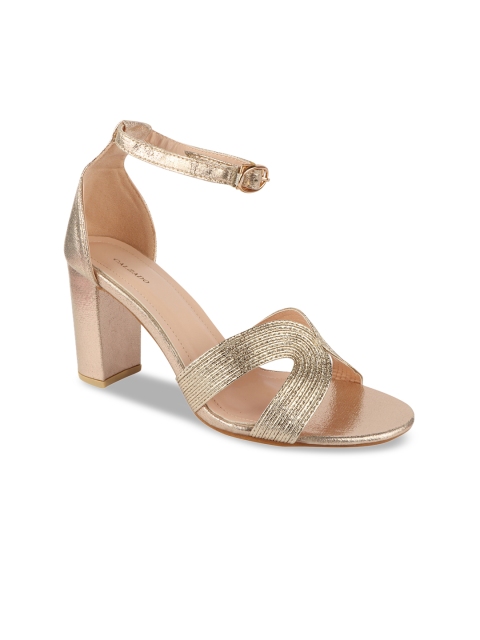 

CALZADO Women Gold-Toned Embellished Block Heels