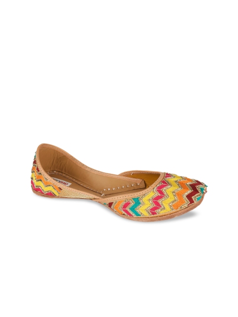 

DESI COLOUR Women Multicoloured Embellished Leather Mojaris, Multi