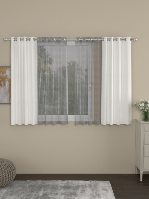 

ROSARA HOME White & Grey Set of 4 Window Curtains
