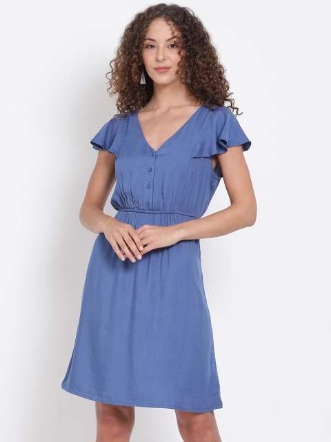 

Oxolloxo Women Blue Solid Fit and Flare Dress