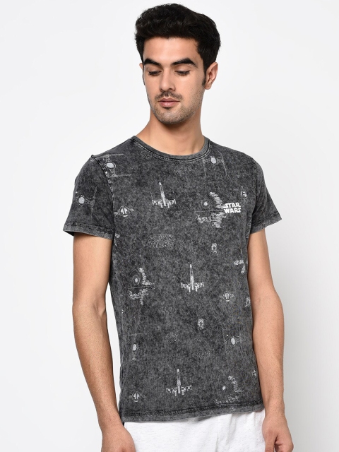 

Octave Men Charcoal Printed Round Neck T-shirt
