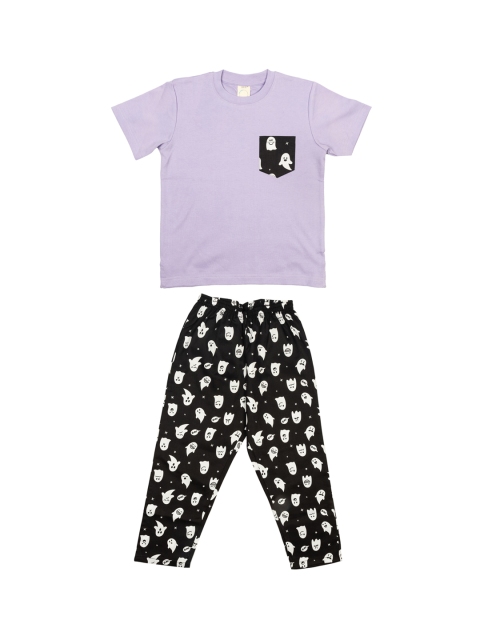 

CASA DE NEE NEE Unisex Kids Black & Purple Solid Night suit