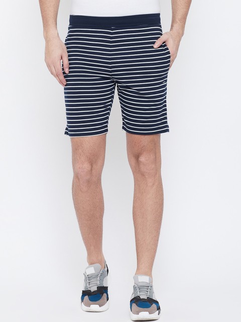 

Okane Men Navy Blue Striped Regular Fit Shorts