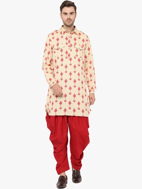 

Chitwan Mohan Men Beige & Red Printed Kurta with Patiala