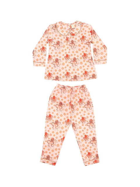 

CASA DE NEE NEE Girls Pink & Orange Printed Night Suit