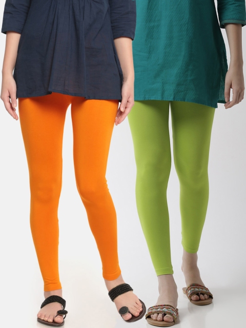 

De Moza Women Pack of 2 Solid Ankle-Length Leggings, Lime green