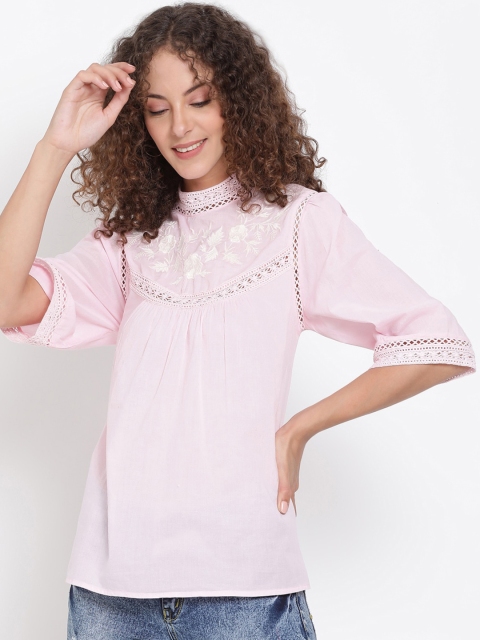 

Oxolloxo Pink Floral Embroidered Regular Top