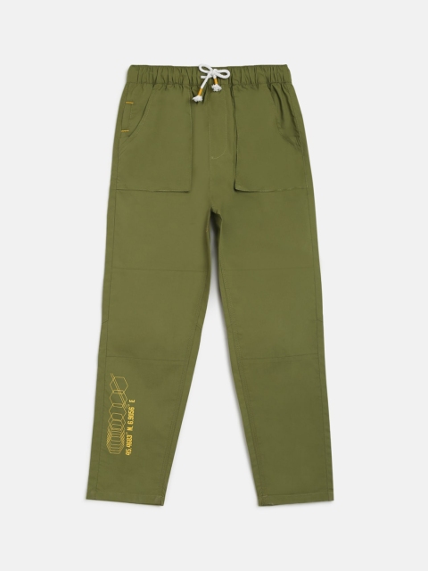 

Lil Tomatoes Boys Olive Green Regular Fit Printed Cotton Chinos With a Pen