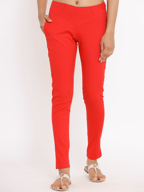 

Fabriko Women Red Solid Cigarette Trousers