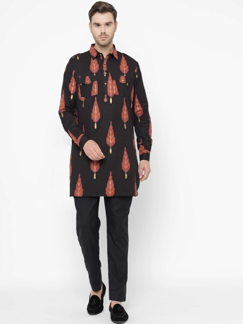 

Chitwan Mohan Men Black & Orange Printed Kurta with Trousers
