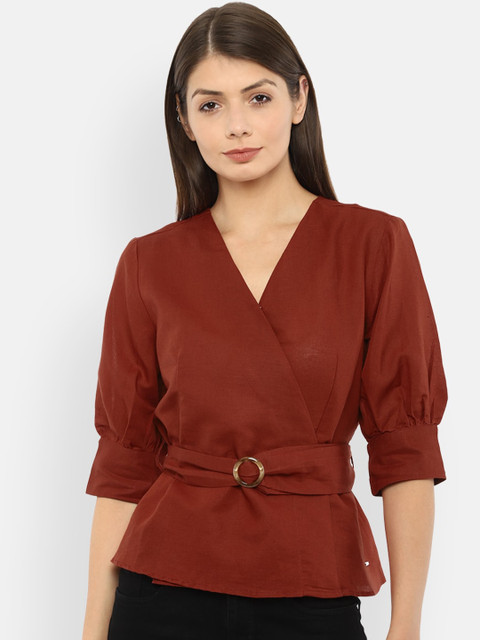 

Van Heusen Woman Brown Solid Wrap Top