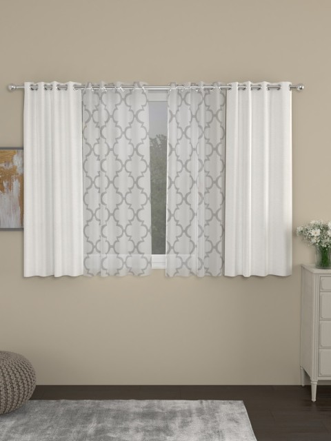 

ROSARA HOME White & Transparent Set of 4 Regular & Sheer Window Curtains