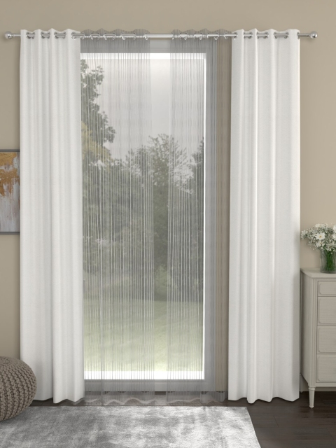 

ROSARA HOME White & Grey Striped Set of 4 Long Door Curtains