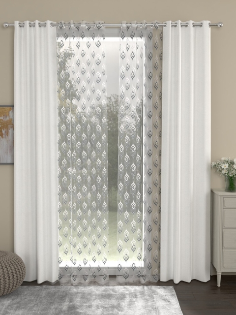 

ROSARA HOME Set Of 4 White & Transparent Door Curtains