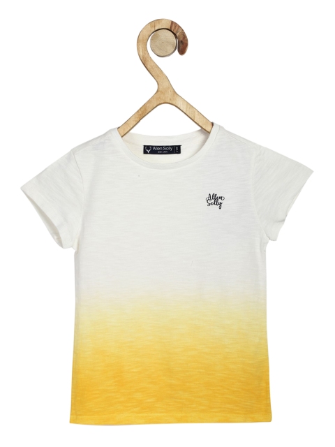 

Allen Solly Junior Girls White & Yellow Tie & Dye Round Neck Pure Cotton T-shirt