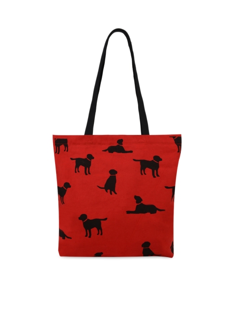 

Vivinkaa Red & Black Cotton Canvas Dog Printed Tote Bag