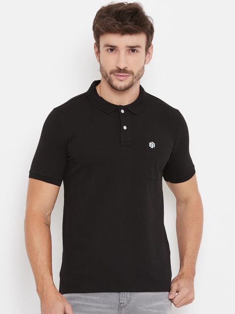 

Bishop Cotton Men Black Solid Polo Collar T-shirt