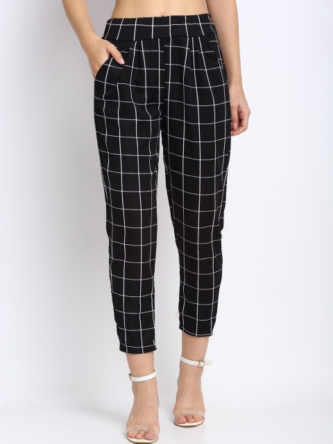 

NEUDIS Women Black Regular Fit Checked Peg Trousers