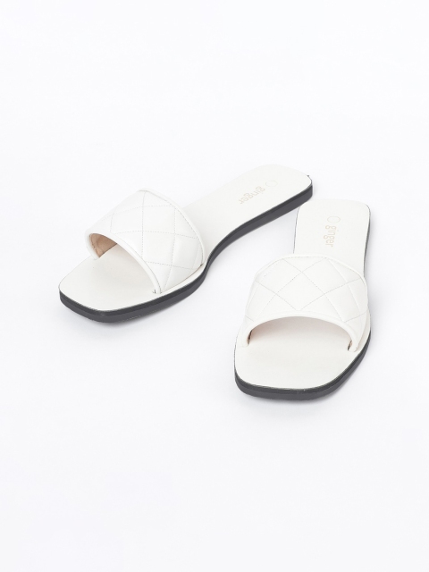 

Ginger by Lifestyle Women White Textured PU Open Toe Flats