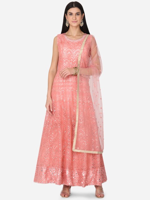 

BOMBAY SELECTIONS Women Pink Embroidered Kurta with Churidar & Dupatta