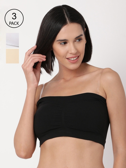 

GOLDSTROMS Women Pack of 3 Black & Beige Solid Camisoles T-43