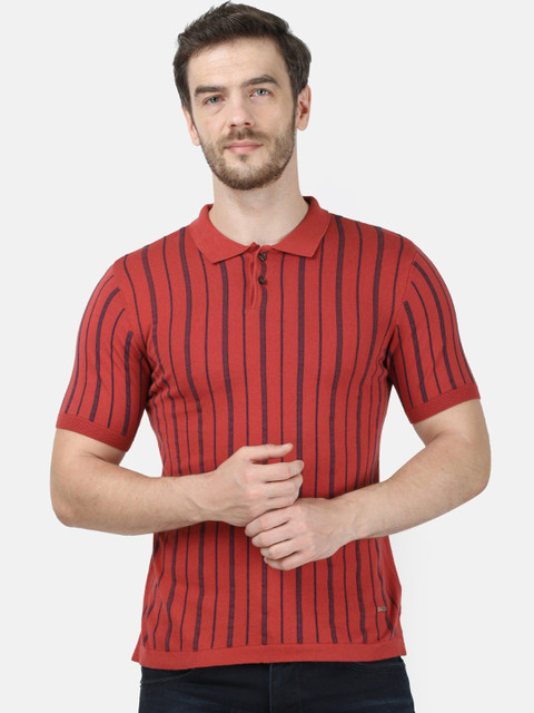 

Monte Carlo Men Red Striped Polo Collar T-shirt