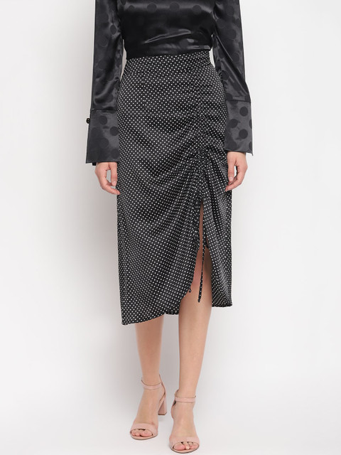 

OTORVA Women Black & White Printed Straight Midi Skirt