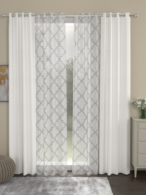 

ROSARA HOME White & Grey Set of 4 Long Door Curtains
