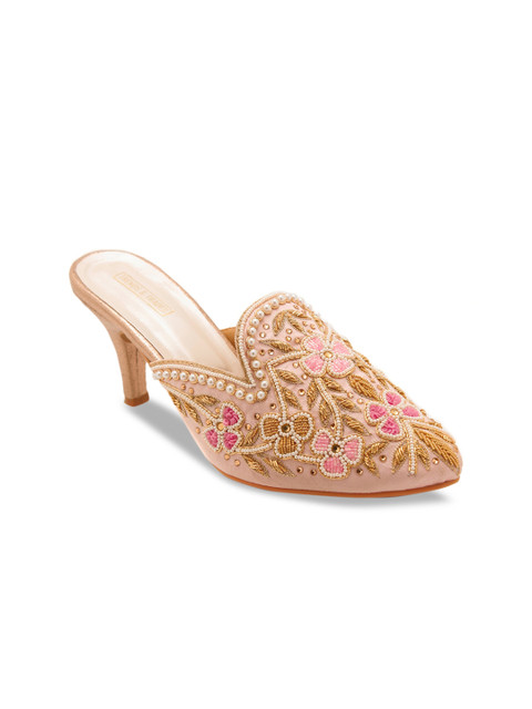 

TRENDS & TRADES Women Pink & Gold-Toned Embellished Stilettos