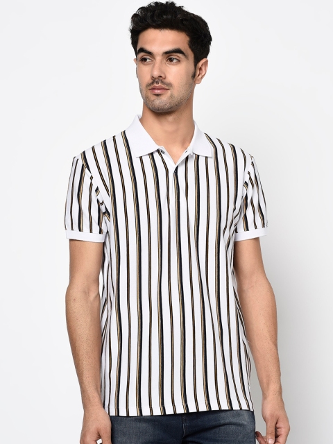 

Octave Men White & Black Striped Polo Collar T-shirt
