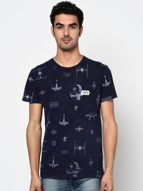 

Octave Men Blue Printed Round Neck T-shirt