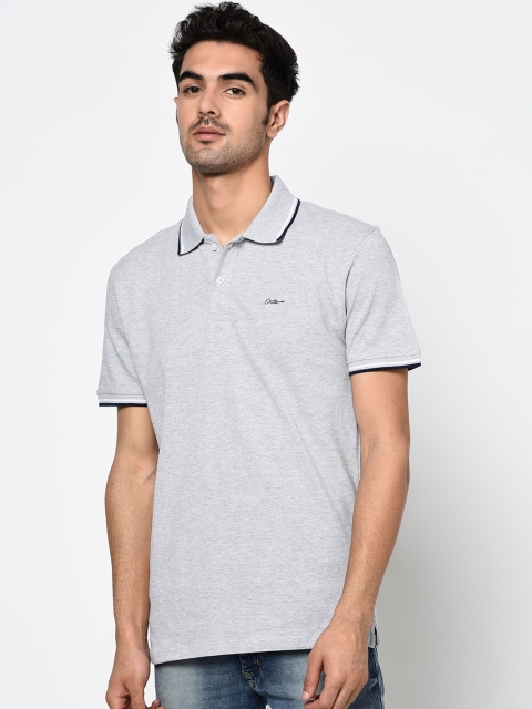 

Octave Men Grey Solid Polo Collar Cotton T-shirt