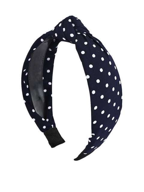 BuckleUp Navy Blue & White Polka Dot Printed Hairband
