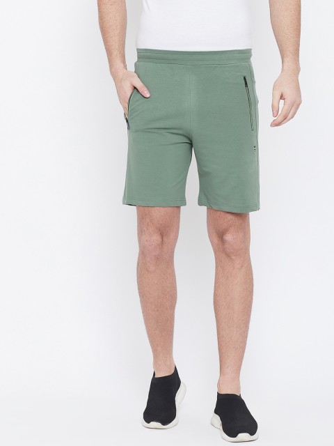 

Okane Men Olive Green Solid Regular Fit Sports Shorts