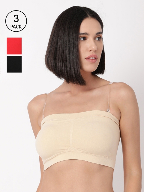 

GOLDSTROMS Women Pack Of 3 Solid Cotton Camisoles, Beige