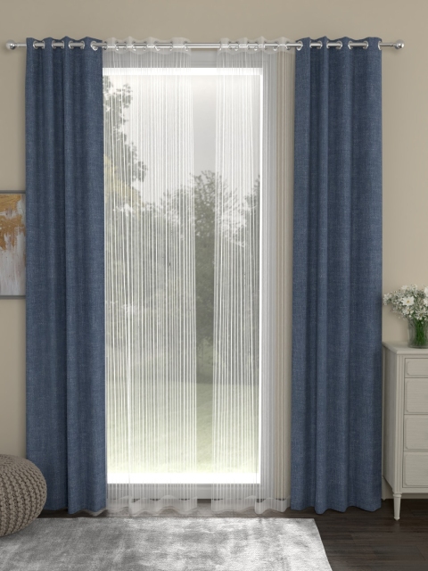 ROSARA HOME Set Of 4 Navy Blue & Transparent Long Door Curtains