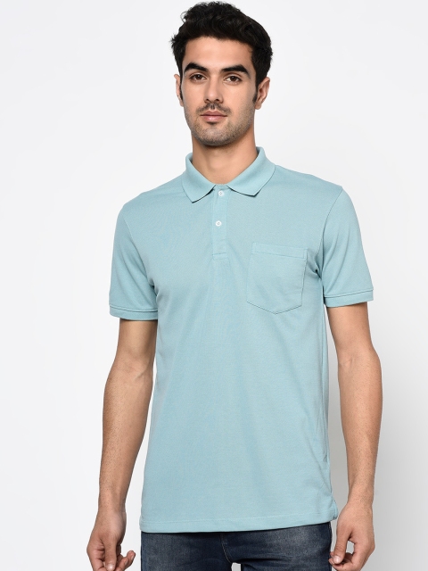 

Octave Men Blue Solid Polo Collar Cotton T-shirt