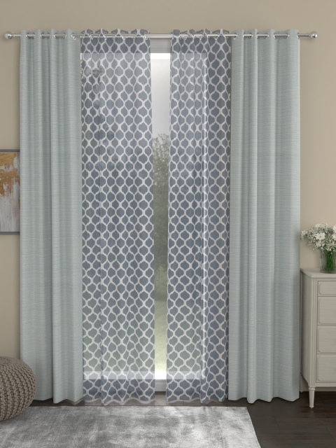 

ROSARA HOME Grey & White Set of 4 Door Curtains