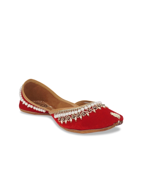 

The Desi Dulhan Women Red Embellished Fabric Ballerinas