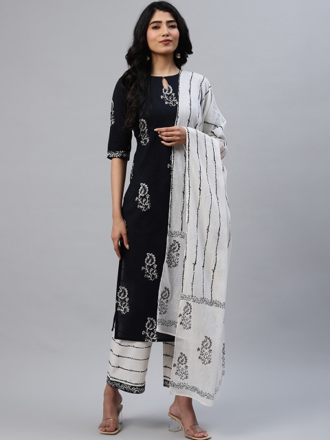 

Libas Women Black & White Printed Kurta with Palazzos & Dupatta