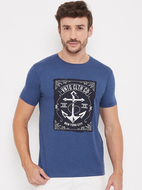 

Bishop Cotton Men Blue Printed Round Neck Organic Cotton T-shirt